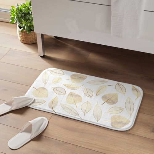 Tapis De Bain Joya Feuilles Dorées - 45x75 Cm - Blanc