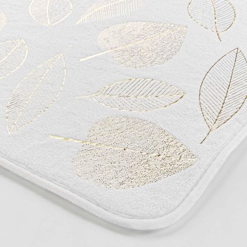 Tapis De Bain Joya Feuilles Dorées - 45x75 Cm - Blanc