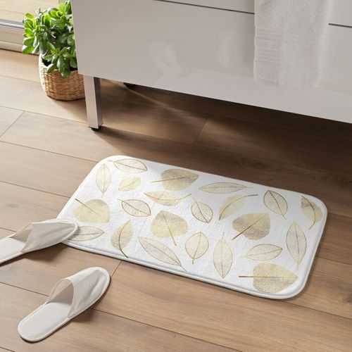 Tapis De Bain Joya Feuilles Dorées - 45x75 Cm - Blanc