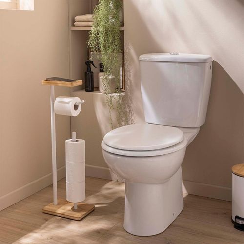 Dérouleur Papier Wc En Bambou "filano" 65cm Blanc et Naturel