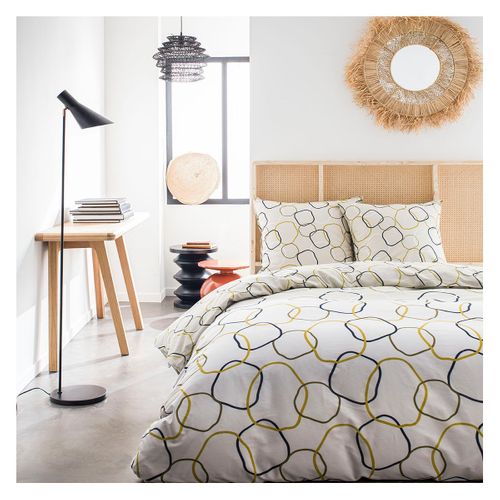Parure De Lit Coton 2 Personnes Imprimé Graphique Sunshine Beige