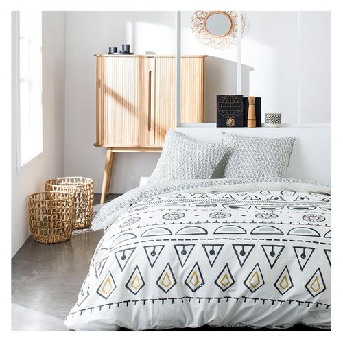 Parure De Lit 2 Personnes Imprimé Coton Sunshine Mahe Blanc