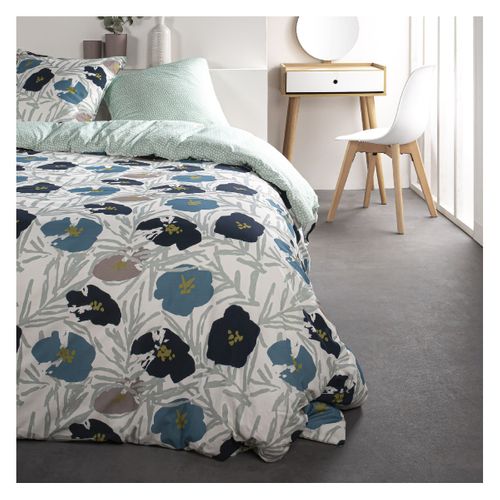 Parure De Lit Coton 2 Personnes Imprimé Floral Sunshine Bleu
