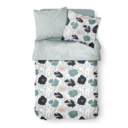 Parure De Lit Coton 2 Personnes Imprimé Floral Sunshine Bleu