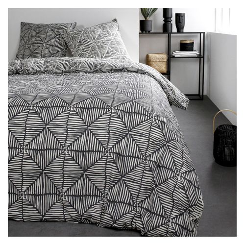 Parure De Lit Coton 2 Personnes Imprimé Graphique Sunshine Blanc