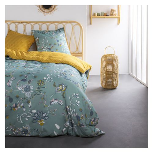 Parure De Lit Coton 2 Personnes Imprimé Floral Sunshine Bleu