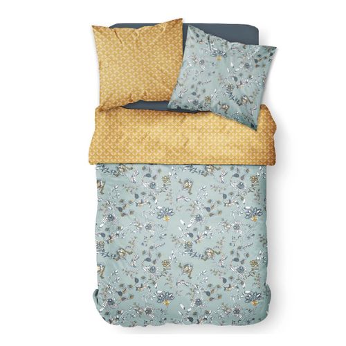 Parure De Lit Coton 2 Personnes Imprimé Floral Sunshine Bleu