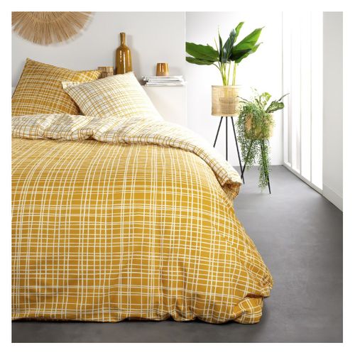 Parure De Lit Coton 2 Personnes Imprimé Rayures Sunshine Jaune