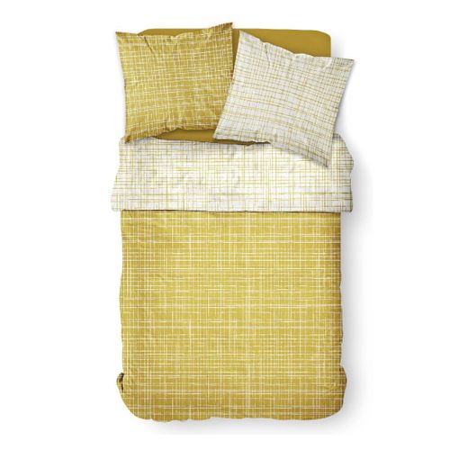 Parure De Lit Coton 2 Personnes Imprimé Rayures Sunshine Jaune