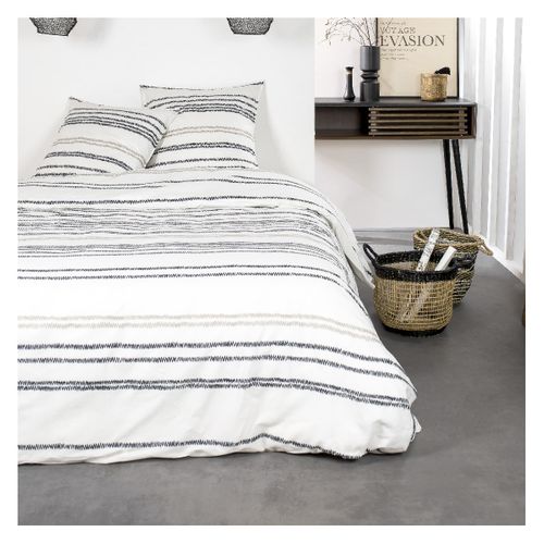 Parure De Lit 2 Personnes Imprimé Rayures Coton Sunshine Gilda