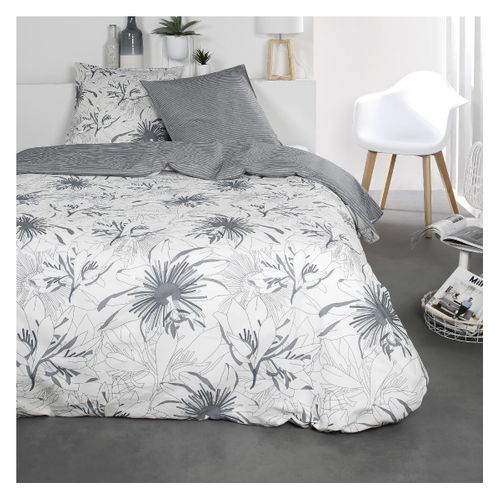 Parure De Lit 2 Personnes Imprimé Floral Coton Sunshine Kais Blanc