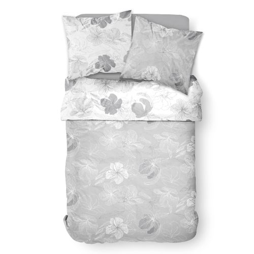 Parure De Lit 2 Personnes Imprimé Floral Coton Sunshine Swan Gris