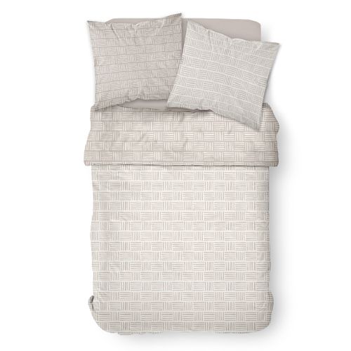 Parure De Lit 2 Personnes Imprimé Rayures Coton Sunshine Abiga Beige