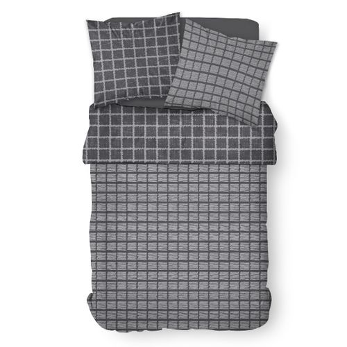 Parure De Lit 2 Personnes Imprimé à Carreaux Coton Sunshine Adel Gris