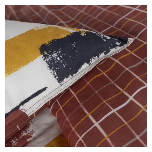 Parure De Lit 2 Personnes Imprimé Géométrique Coton Sunshine Chane Rouge