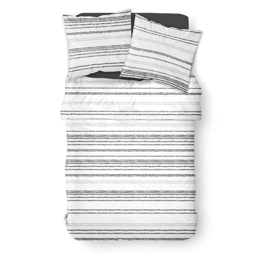 Parure De Lit 2 Personnes Imprimé Rayures Coton Sunshine Gilda Blanc