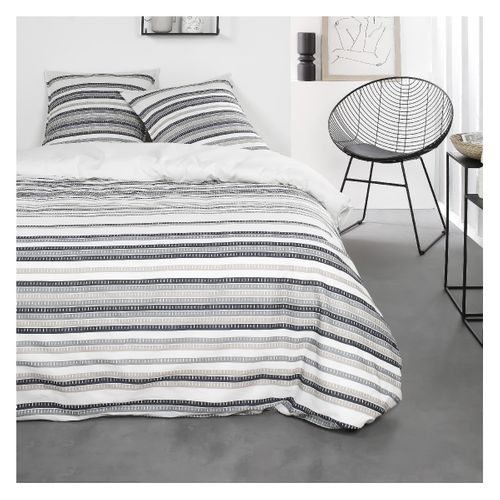 Parure De Lit 2 Personnes Imprimé Rayures Coton Sunshine Jess Blanc