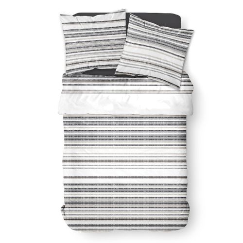 Parure De Lit 2 Personnes Imprimé Rayures Coton Sunshine Jess Blanc