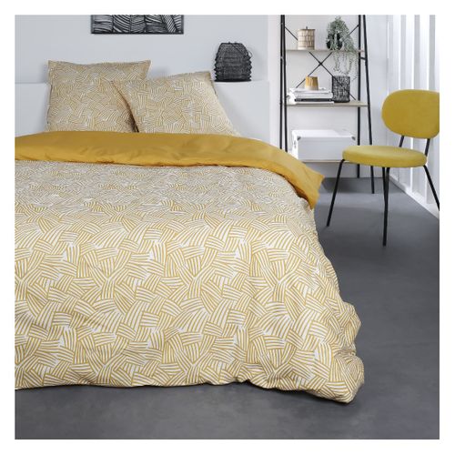 Parure De Lit 2 Personnes Imprimé Géométrique Coton Sunshine Mahe Jaune