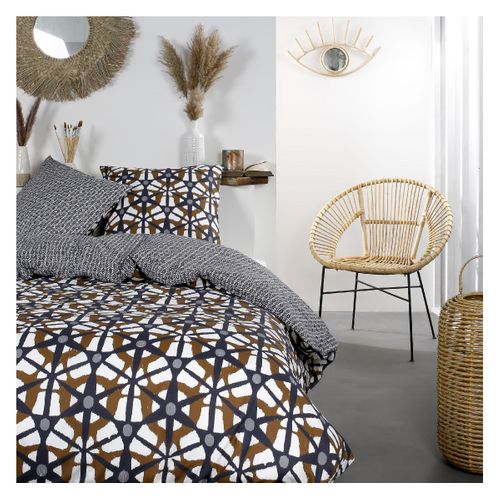 Parure De Lit Coton Zippée 2 Personnes Imprimé Ethnique Mawira Noir