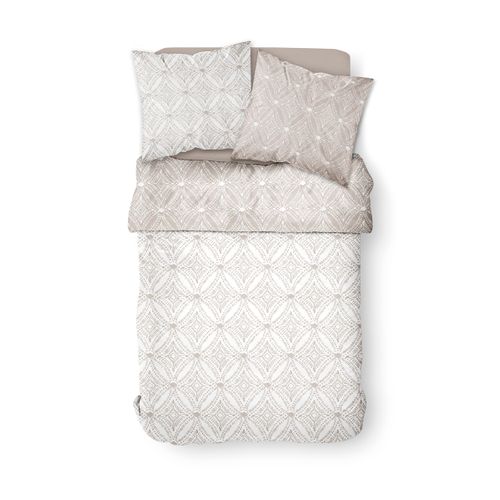 Parure De Lit Imprimé Floral Coton Flanelle Beige