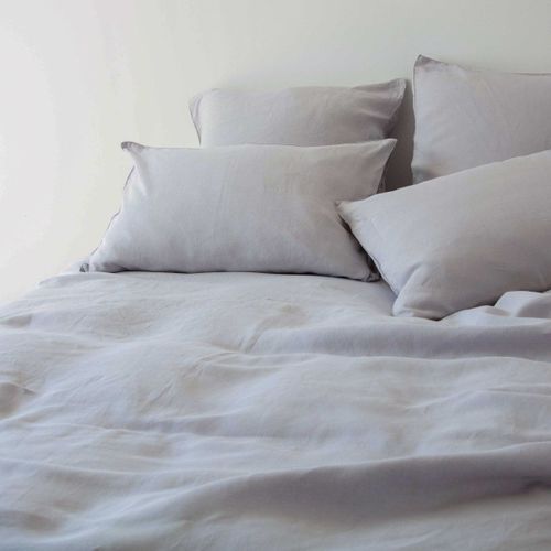 Taie D'oreiller Lin Lavé Uni Naghada Gris