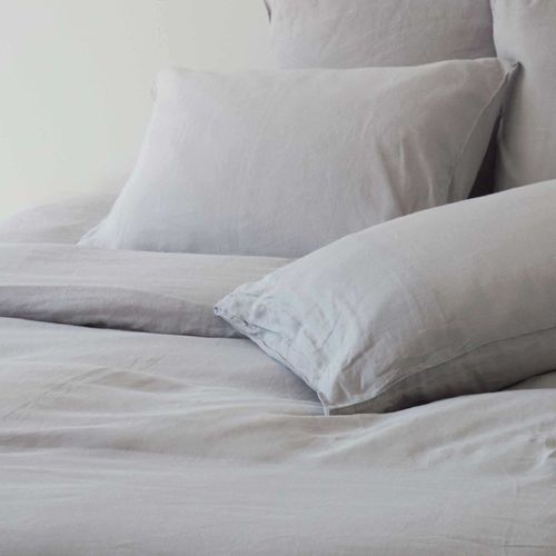 Taie D'oreiller Lin Lavé Uni Naghada Gris