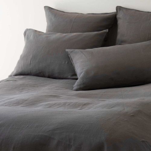 Taie D'oreiller Lin Lavé Uni Naghada Gris Anthracite