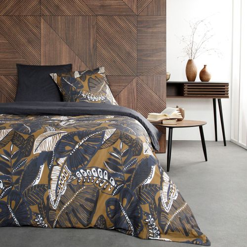 Parure De Lit 2 Personnes Imprimé Coton Teranga Lagos Bleu Anthracite