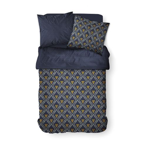 Parure De Lit 2 Personnes Imprimé Coton Teranga Nairobi Bleu Anthracite