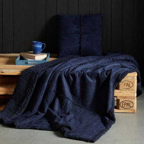 Lot Coussin Carré Et Plaid Effet Sherpa Hors Piste Bleu Marine