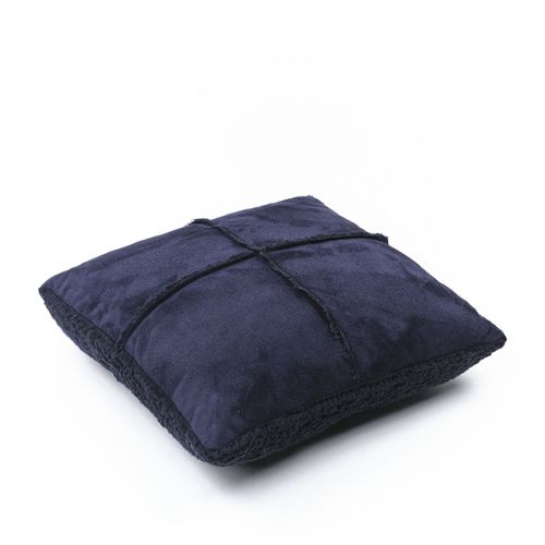 Lot Coussin Carré Et Plaid Effet Sherpa Hors Piste Bleu Marine