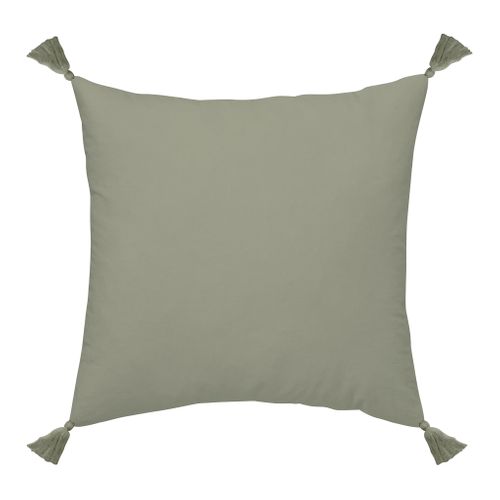 Coussin Déhoussable à Pompons Uni Gaze De Coton Indian Flowers Vert