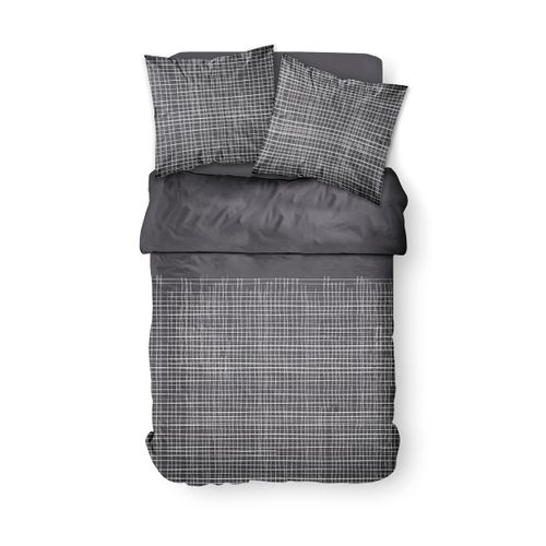 Parure De Lit Imprimé Graphique Coton Sunshine Jade Gris Anthracite