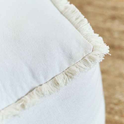 Pouf Carré Coton à Franges Indies Ecru