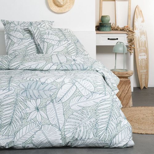 Parure De Lit 2 Personnes Imprimé Coton Sunshine Laura Blanc