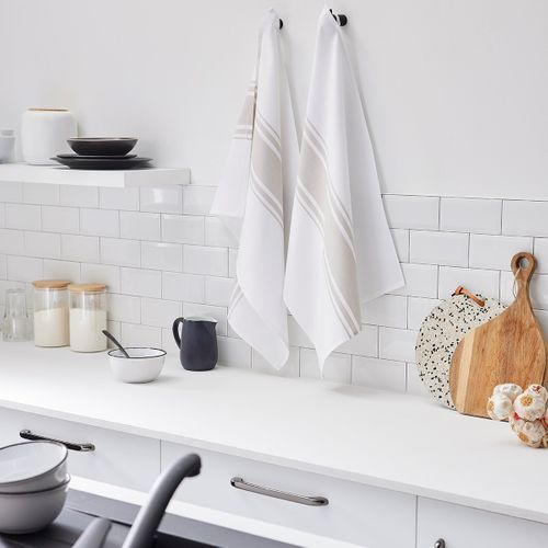 Lot De 2 Torchons Imprimé à Carreaux Permanent Beige Sable