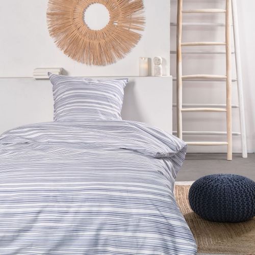 Parure De Lit Imprimé Rayures Coton Sunshine Aurore Blanc