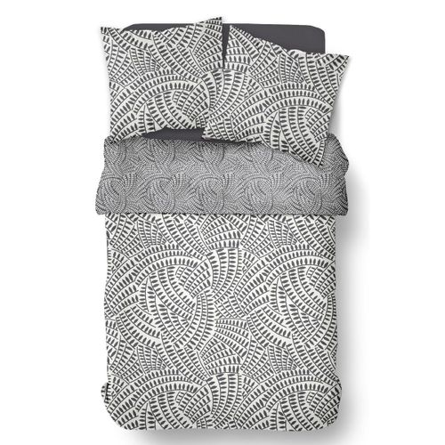 Parure De Lit 2 Personnes - 240x200 Cm - 100% Coton - Noir Et Blanc