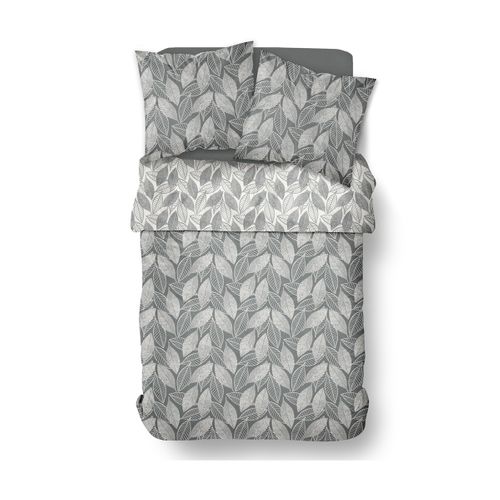 Parure De Lit Imprimé Floral Coton Flanelle Gris