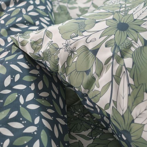 Parure De Lit Imprimé Floral Coton Flanelle Vert