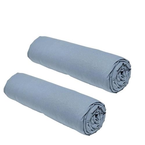 Lot De 2 Draps Housses Essential - 140 X 190 Cm - 2 Personnes - 100% Coton - Denim