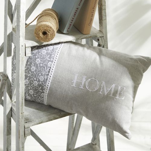Coussin Déhoussable Avec Dentelle Floral Coton Charme Gris
