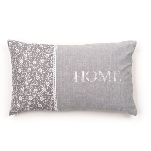 Coussin Déhoussable Avec Dentelle Floral Coton Charme Gris
