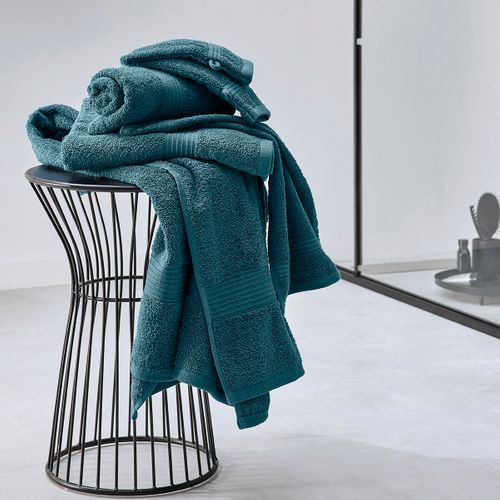 Lot De 2 Serviettes De Toilettes Et 2 Draps De Bain Coton Uni Essential Bleu Pétrole