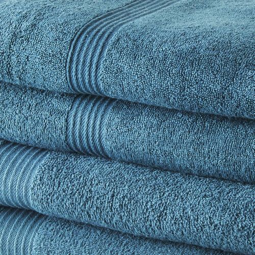 Lot De 2 Serviettes De Toilettes Et 2 Draps De Bain Coton Uni Essential Bleu Pétrole