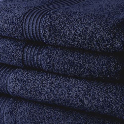 Lot De 2 Serviettes De Toilettes Et 2 Draps De Bain Coton Uni Essential Bleu Marine