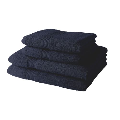 Lot De 2 Serviettes De Toilettes Et 2 Draps De Bain Coton Uni Essential Bleu Marine