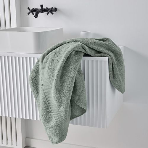 Lot De 4 Serviettes Invité + 4 Serviettes De Bain + 2 Draps De Bain Coton Uni Essential Vert