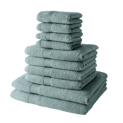 Lot De 4 Serviettes Invité + 4 Serviettes De Bain + 2 Draps De Bain Coton Uni Essential Vert